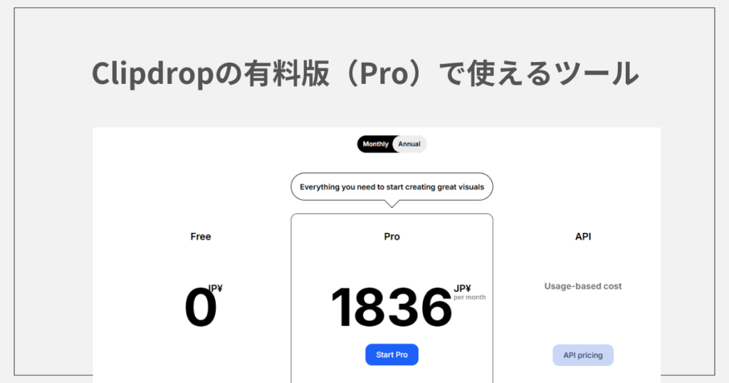 clipdropの有料版で使えるAIツール